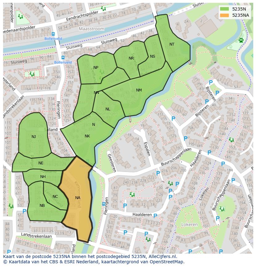 Afbeelding van het postcodegebied 5235 NA op de kaart.