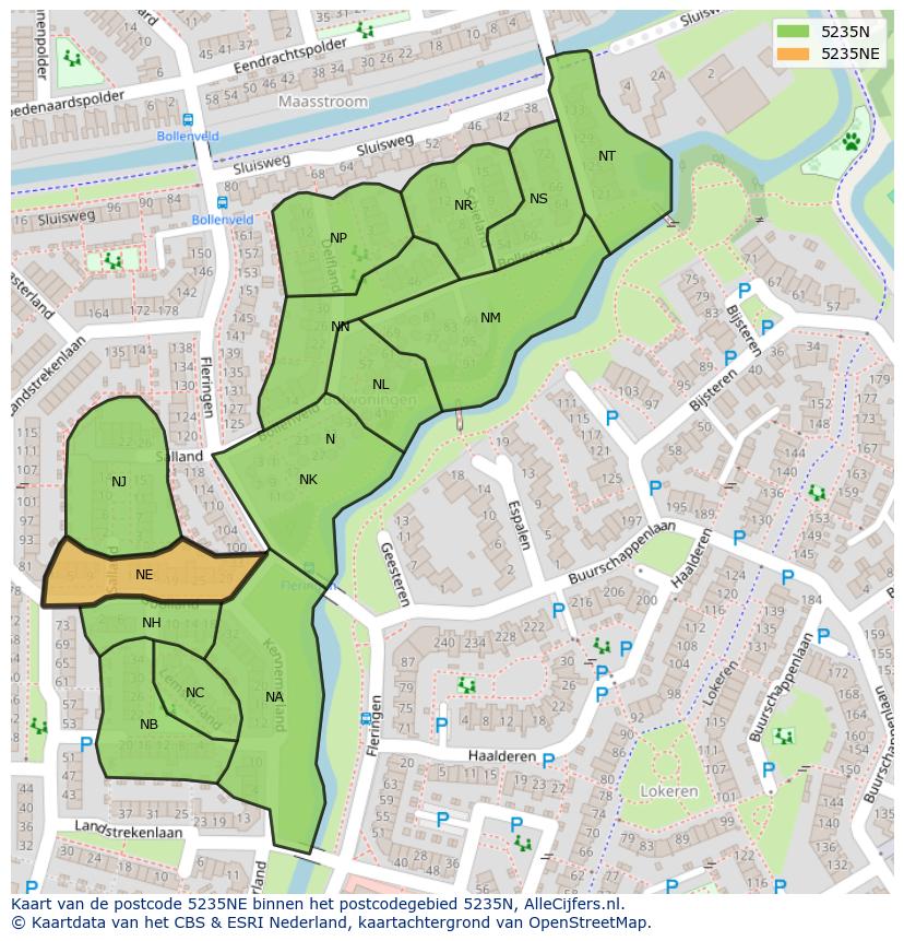 Afbeelding van het postcodegebied 5235 NE op de kaart.