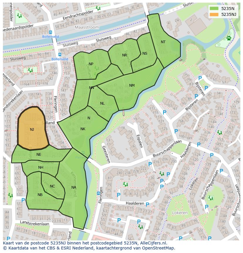 Afbeelding van het postcodegebied 5235 NJ op de kaart.
