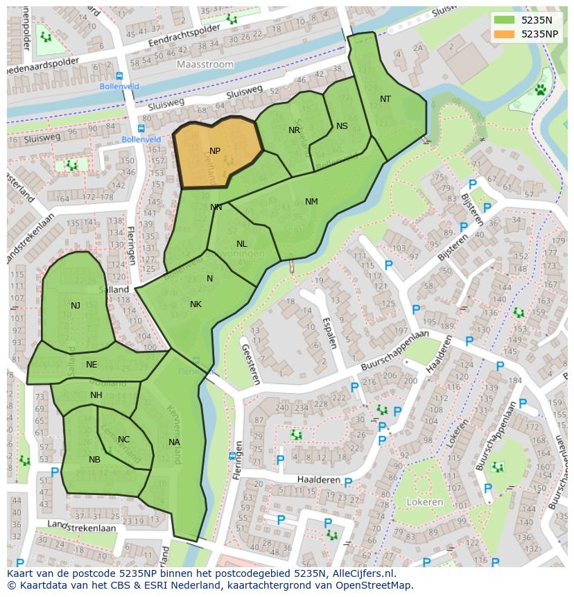 Afbeelding van het postcodegebied 5235 NP op de kaart.