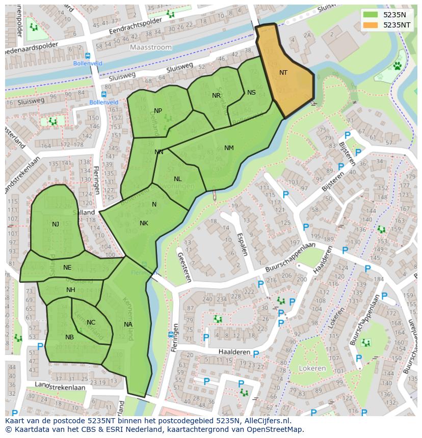 Afbeelding van het postcodegebied 5235 NT op de kaart.