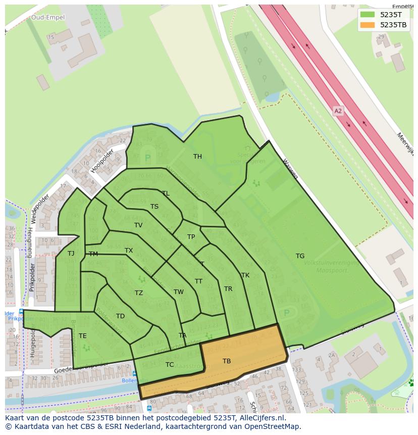 Afbeelding van het postcodegebied 5235 TB op de kaart.