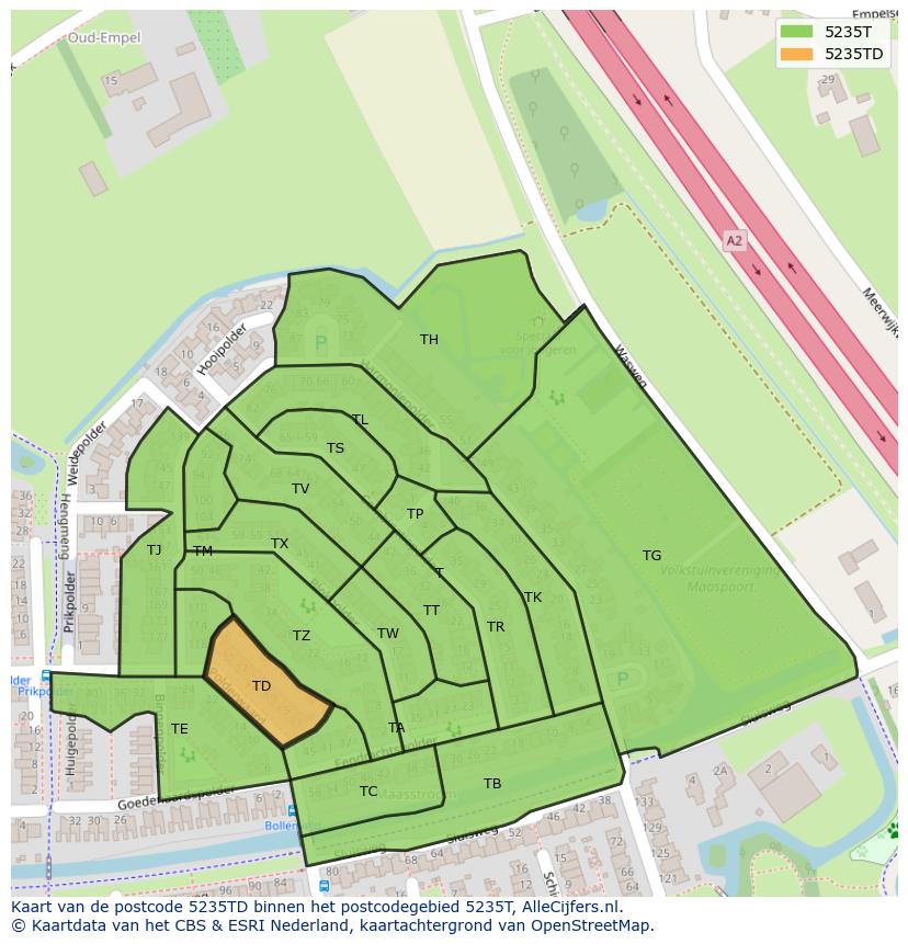 Afbeelding van het postcodegebied 5235 TD op de kaart.