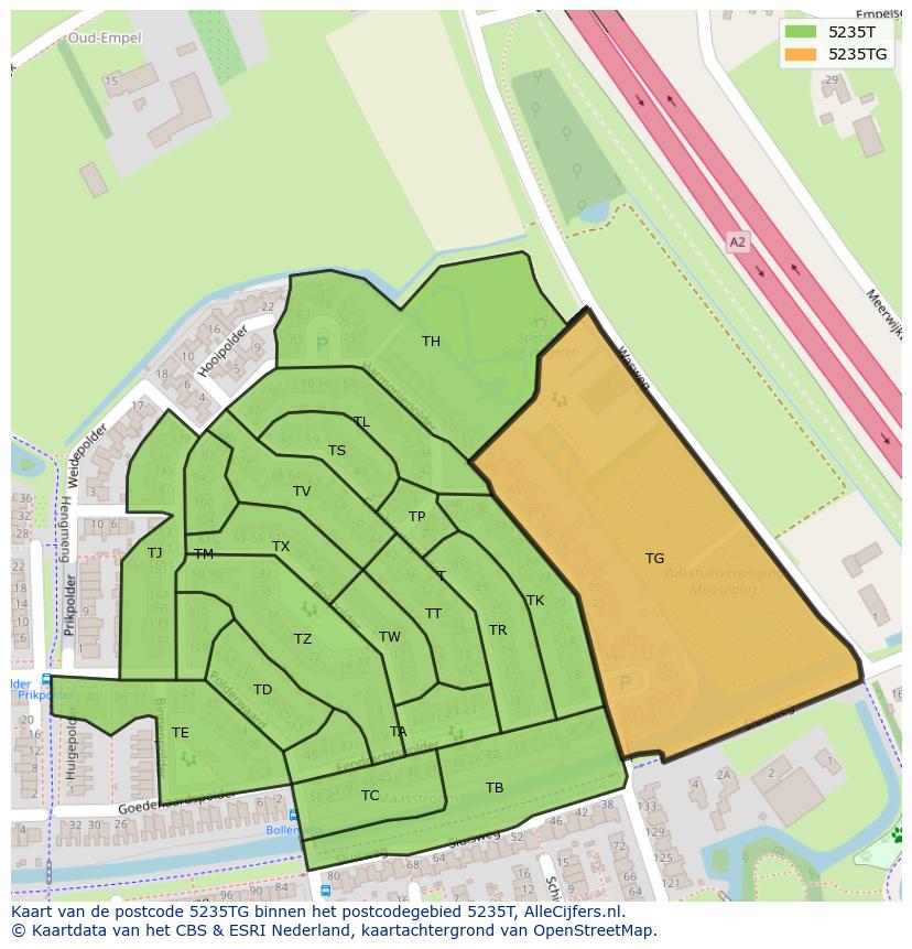 Afbeelding van het postcodegebied 5235 TG op de kaart.