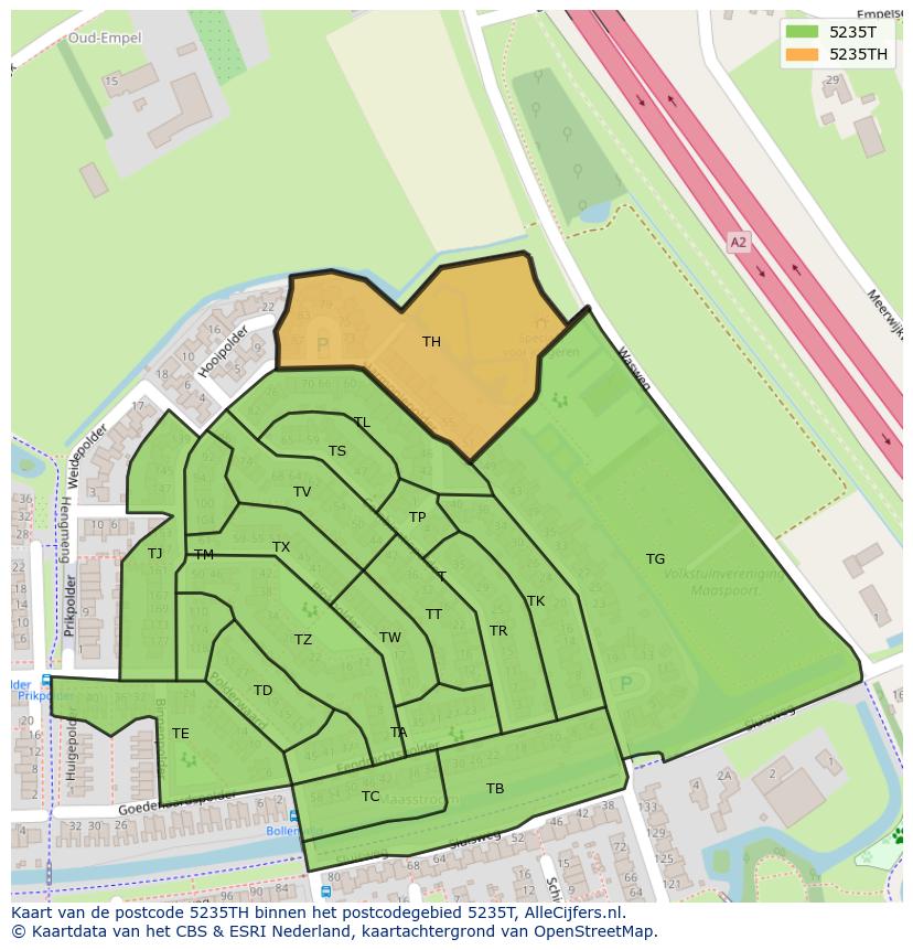 Afbeelding van het postcodegebied 5235 TH op de kaart.
