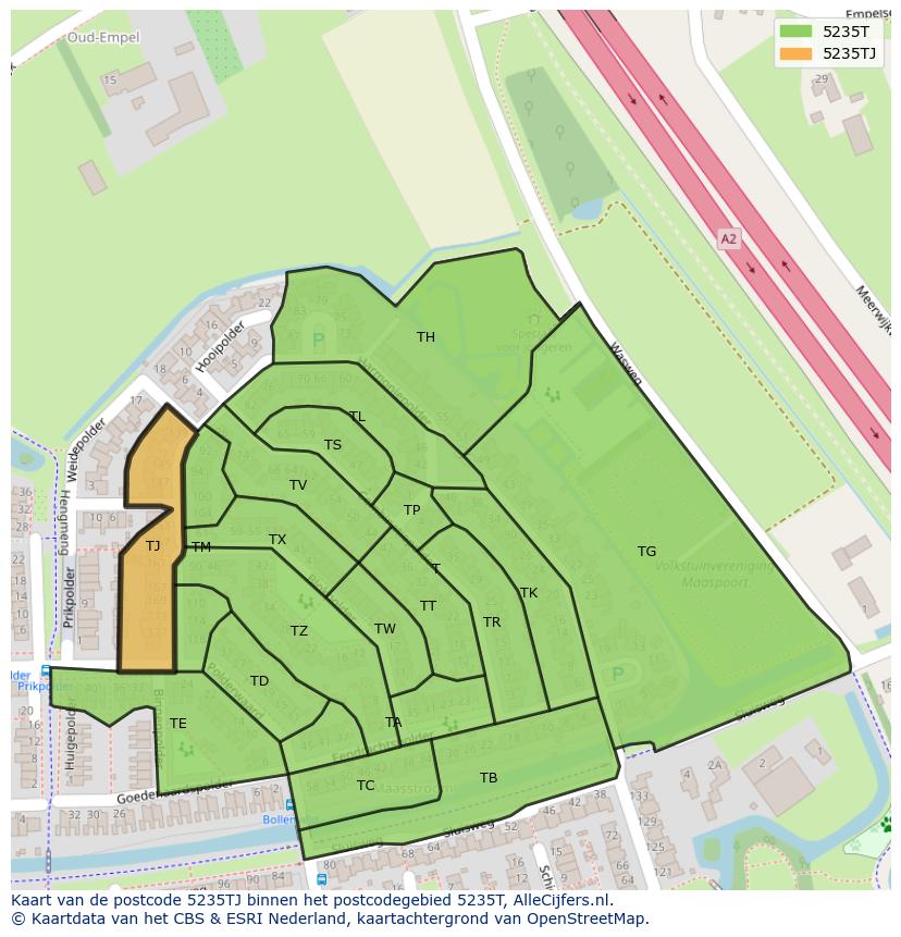 Afbeelding van het postcodegebied 5235 TJ op de kaart.