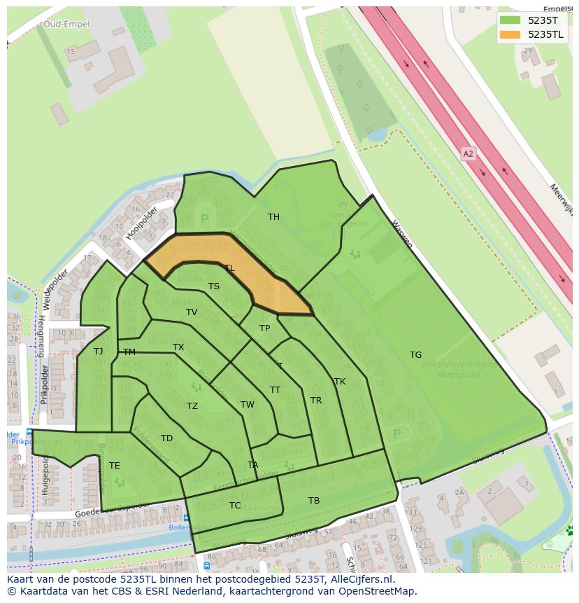 Afbeelding van het postcodegebied 5235 TL op de kaart.
