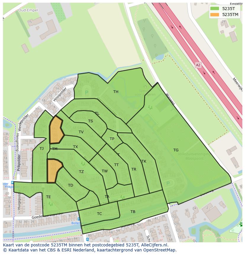 Afbeelding van het postcodegebied 5235 TM op de kaart.