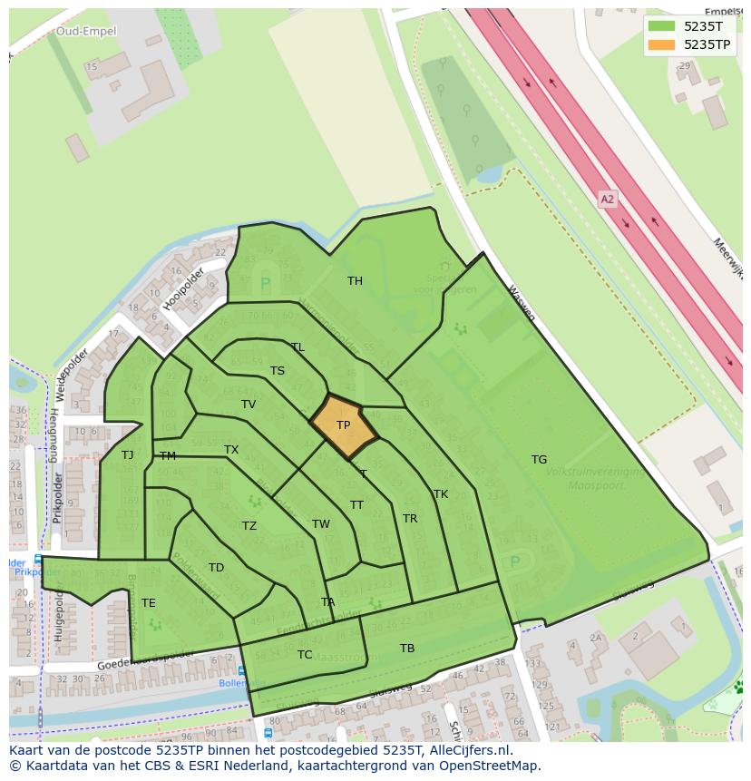 Afbeelding van het postcodegebied 5235 TP op de kaart.