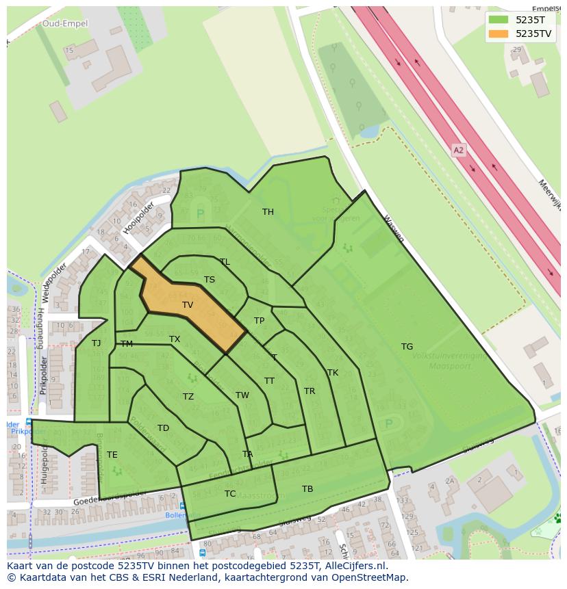 Afbeelding van het postcodegebied 5235 TV op de kaart.