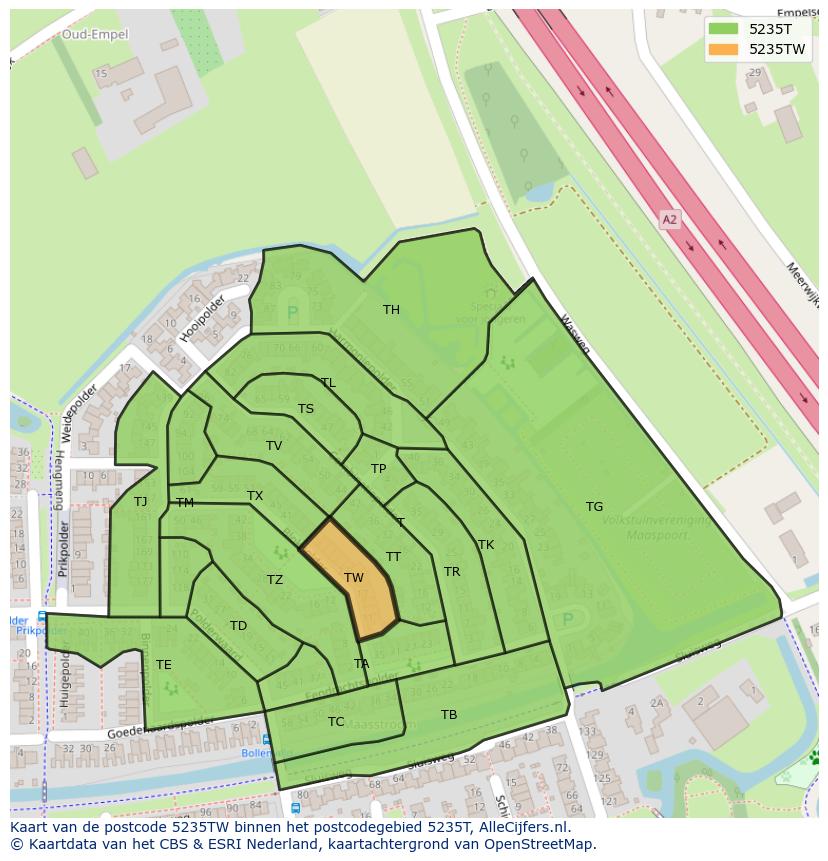 Afbeelding van het postcodegebied 5235 TW op de kaart.