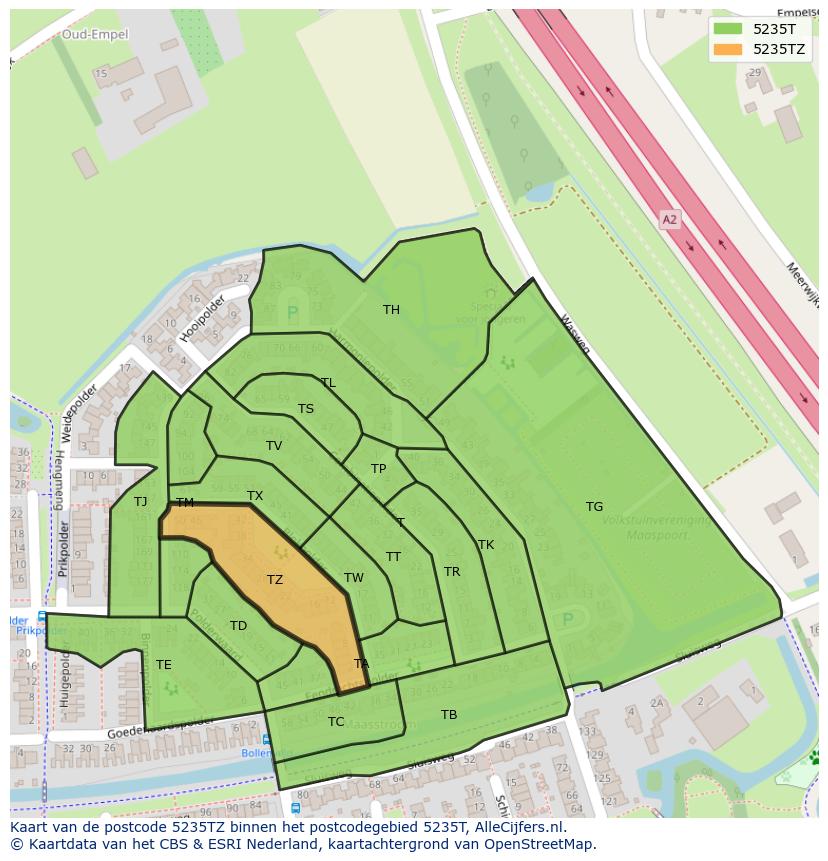 Afbeelding van het postcodegebied 5235 TZ op de kaart.