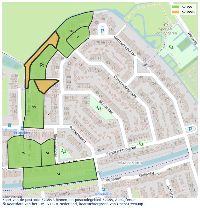 Afbeelding van het postcodegebied 5235 VB op de kaart.