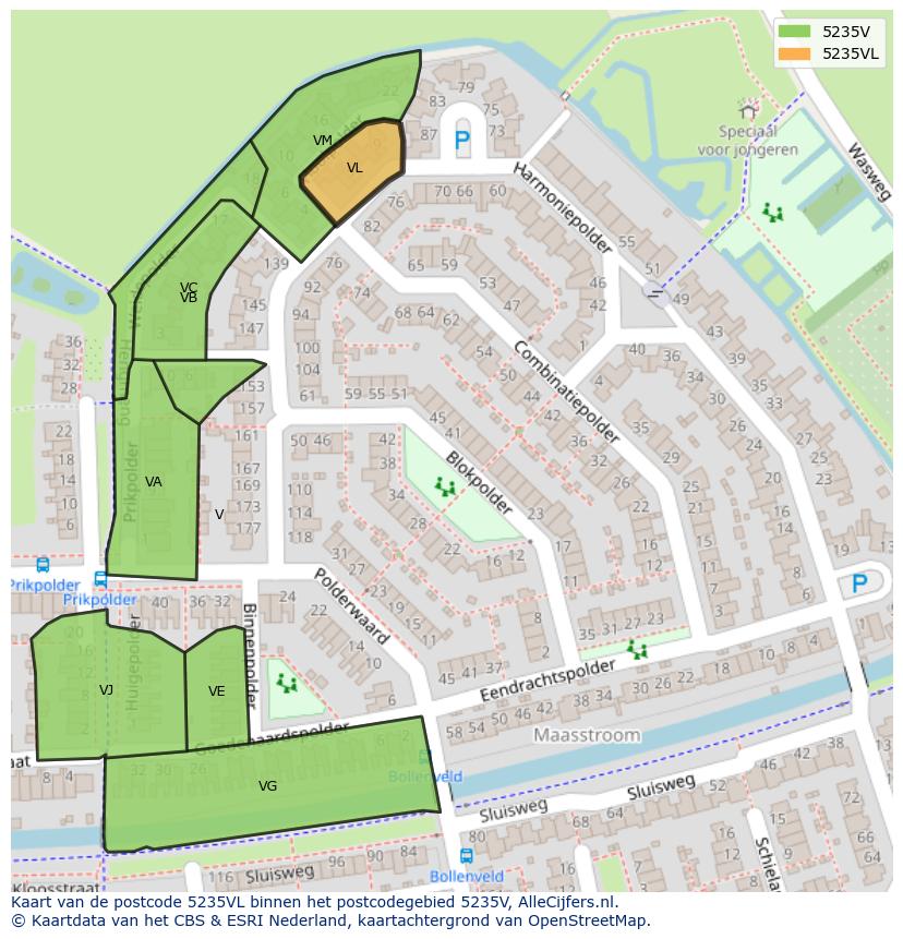 Afbeelding van het postcodegebied 5235 VL op de kaart.