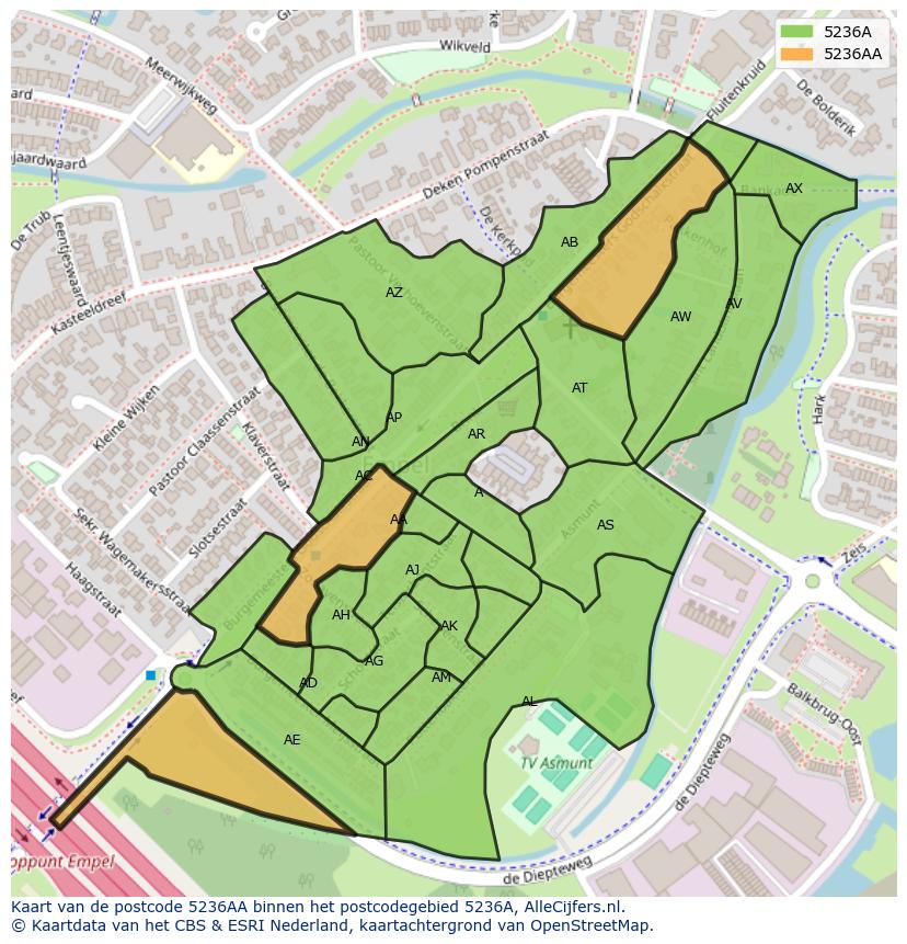 Afbeelding van het postcodegebied 5236 AA op de kaart.