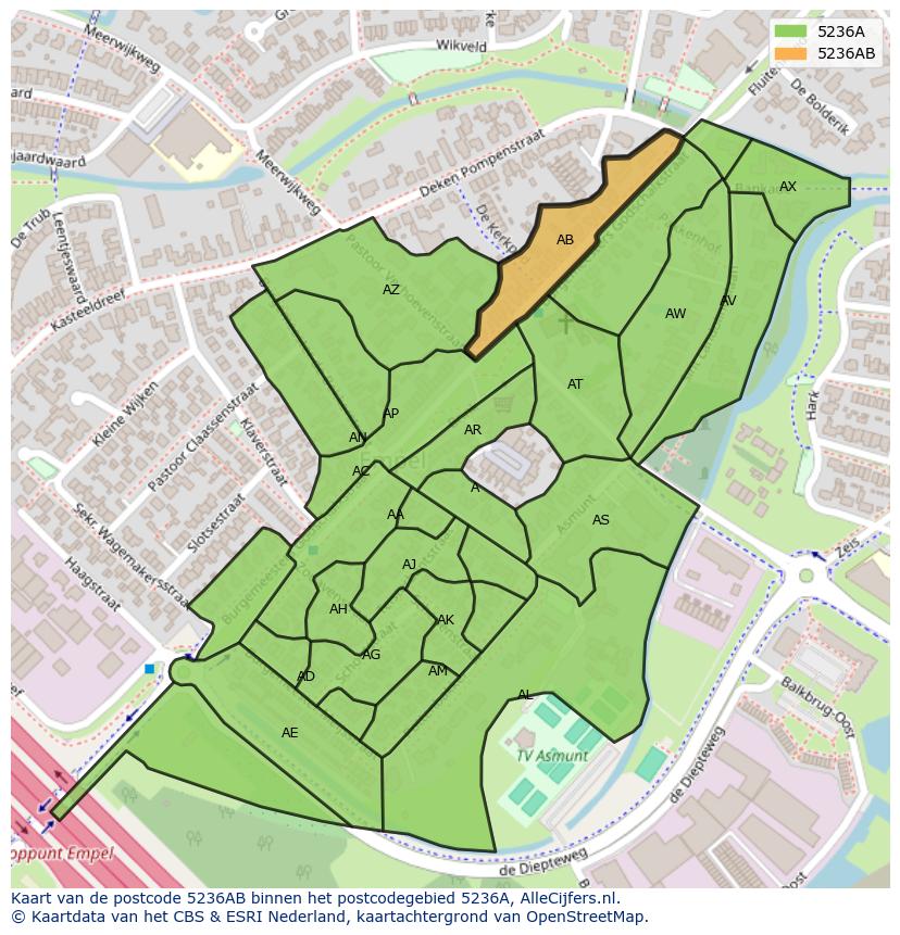 Afbeelding van het postcodegebied 5236 AB op de kaart.