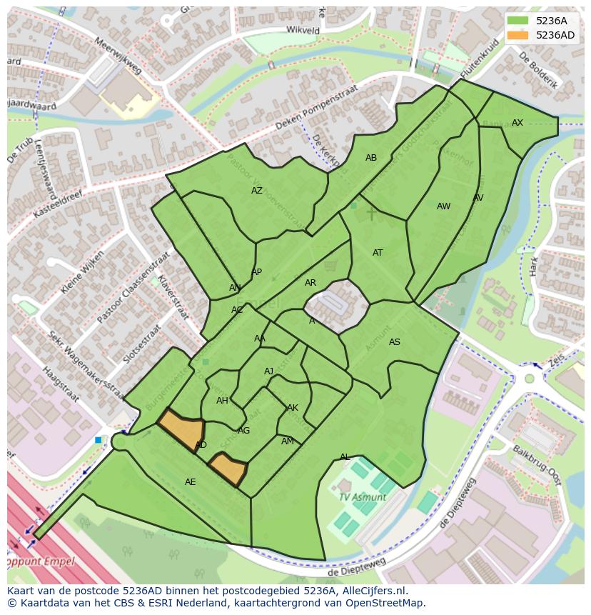 Afbeelding van het postcodegebied 5236 AD op de kaart.