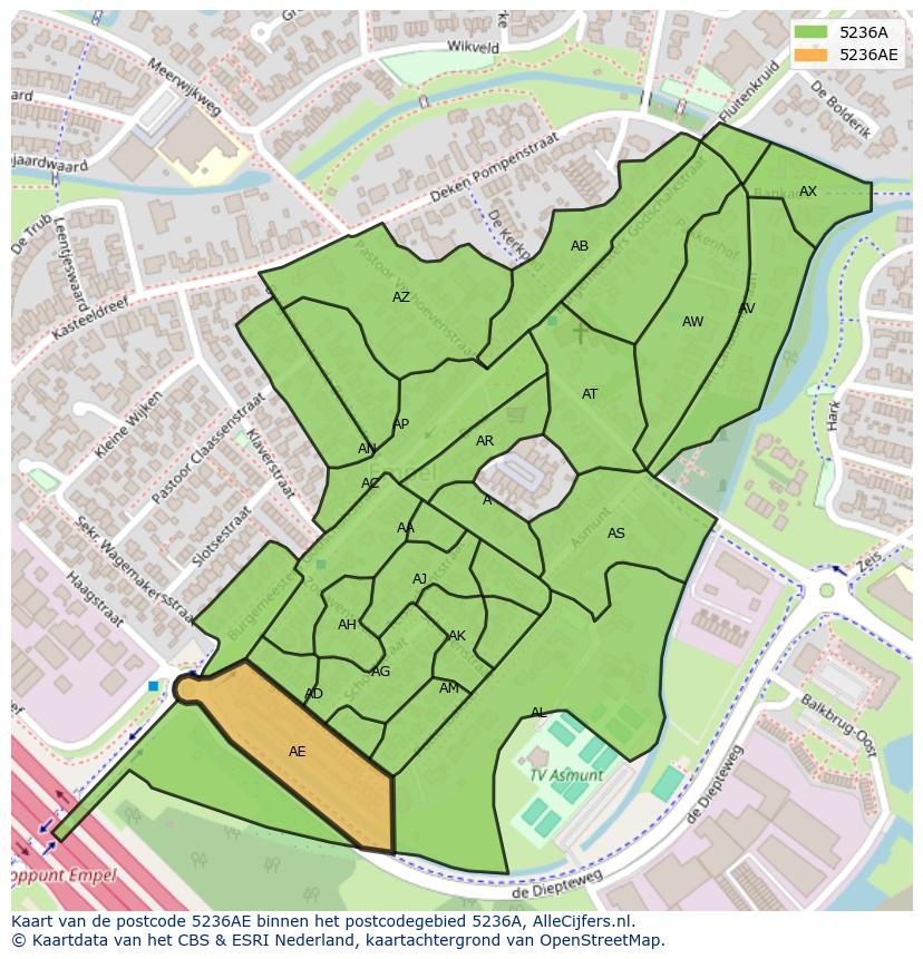 Afbeelding van het postcodegebied 5236 AE op de kaart.