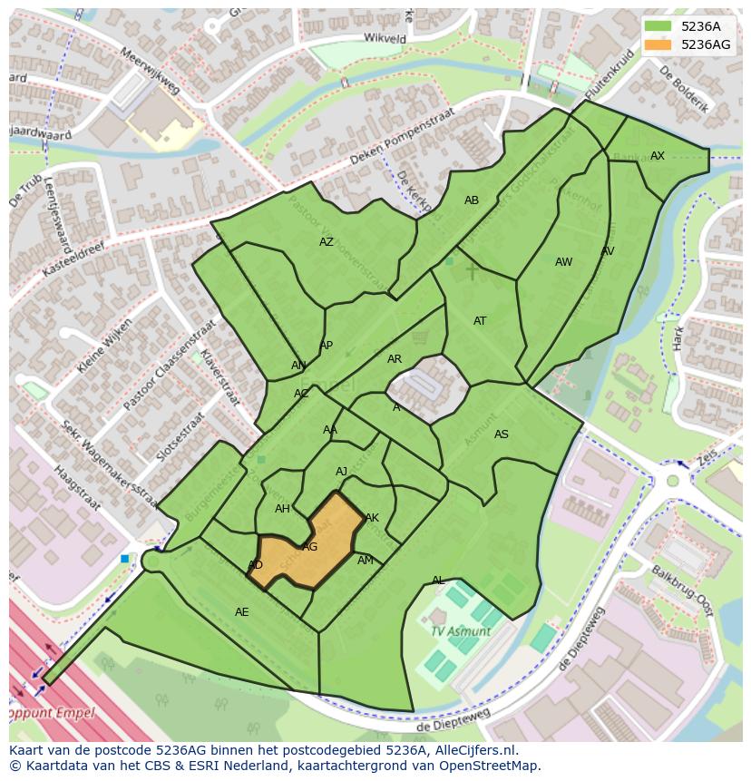 Afbeelding van het postcodegebied 5236 AG op de kaart.