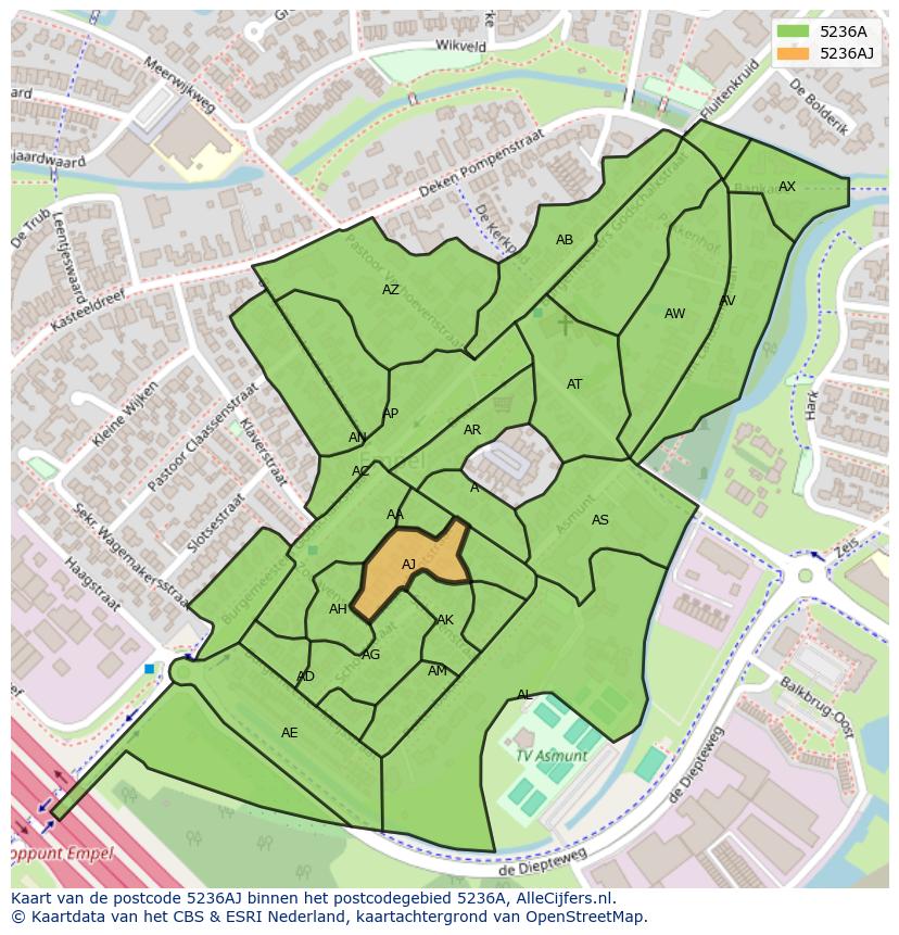 Afbeelding van het postcodegebied 5236 AJ op de kaart.