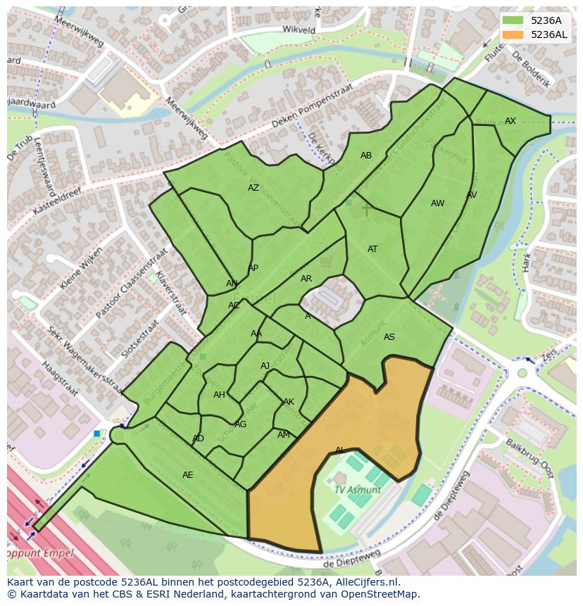 Afbeelding van het postcodegebied 5236 AL op de kaart.
