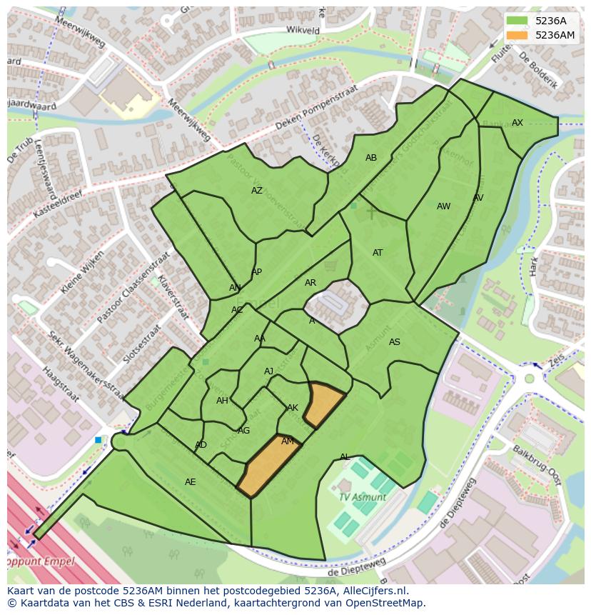 Afbeelding van het postcodegebied 5236 AM op de kaart.