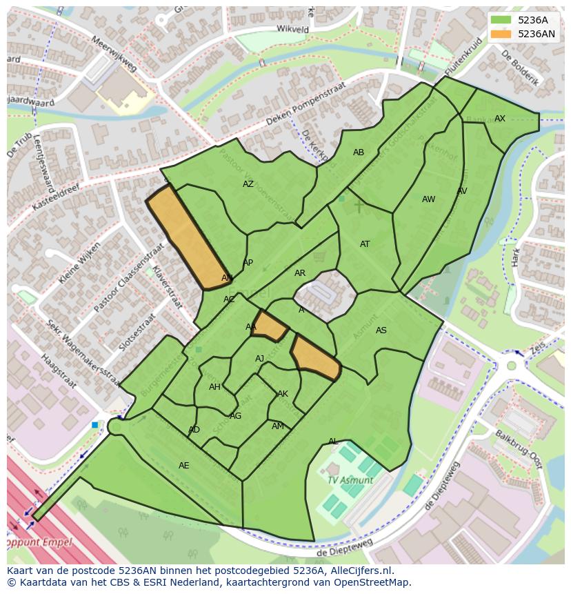 Afbeelding van het postcodegebied 5236 AN op de kaart.