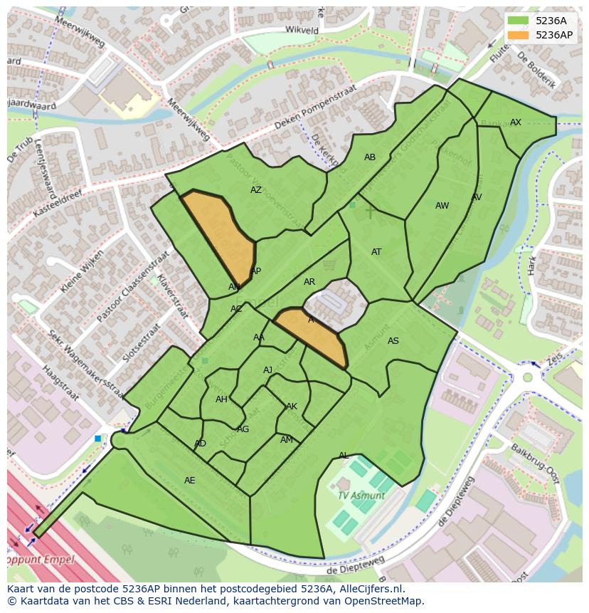 Afbeelding van het postcodegebied 5236 AP op de kaart.