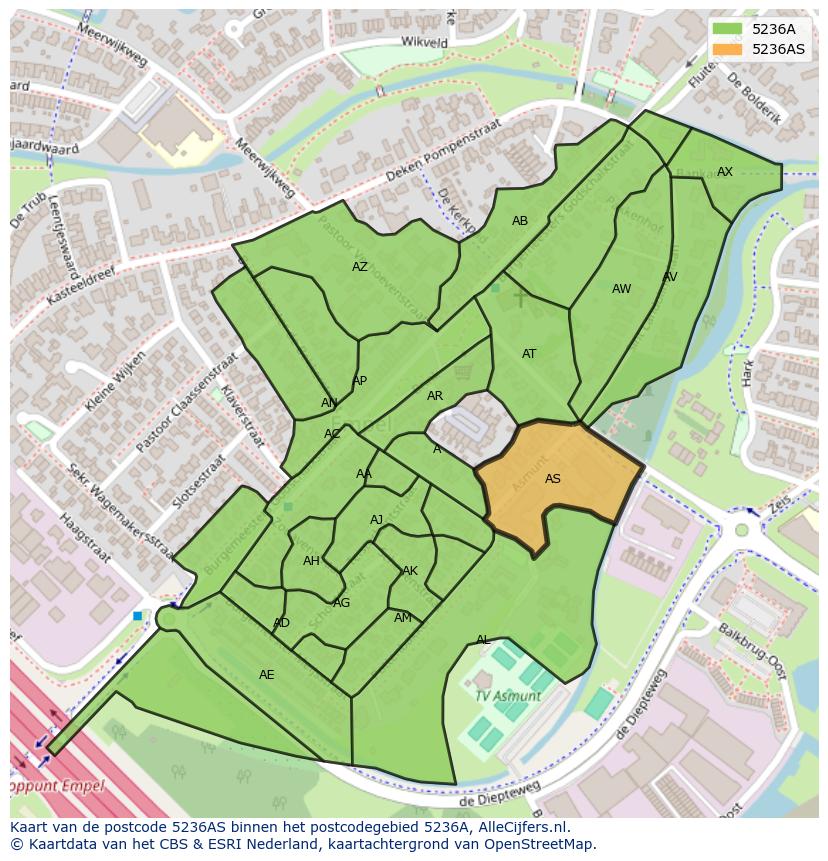Afbeelding van het postcodegebied 5236 AS op de kaart.
