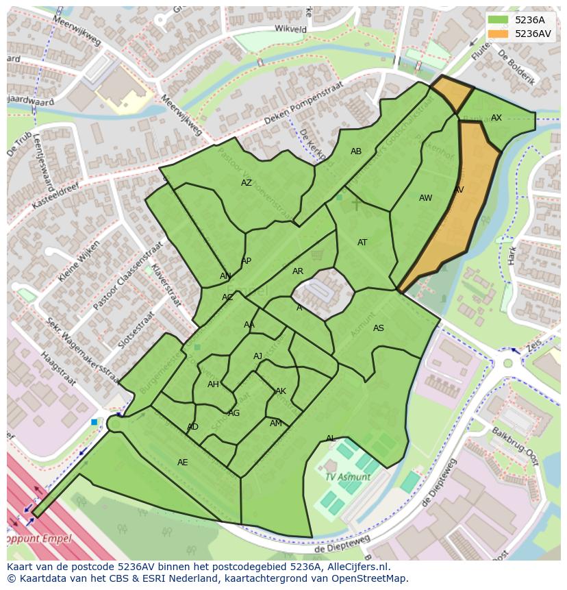Afbeelding van het postcodegebied 5236 AV op de kaart.