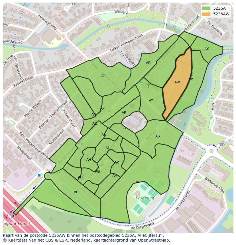 Afbeelding van het postcodegebied 5236 AW op de kaart.