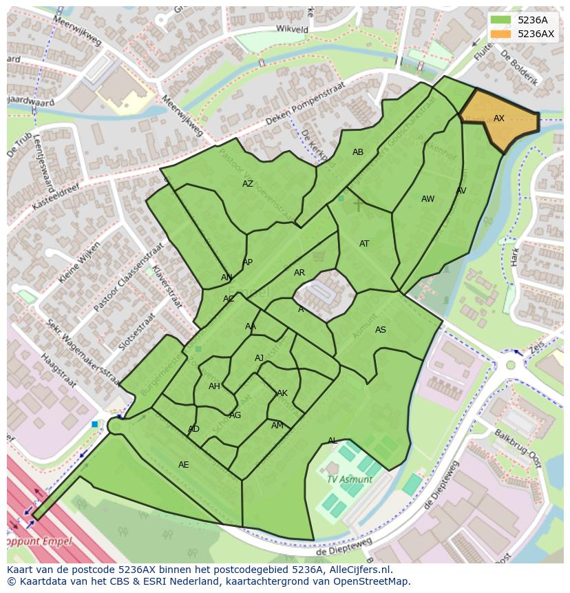 Afbeelding van het postcodegebied 5236 AX op de kaart.