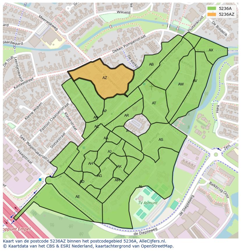 Afbeelding van het postcodegebied 5236 AZ op de kaart.