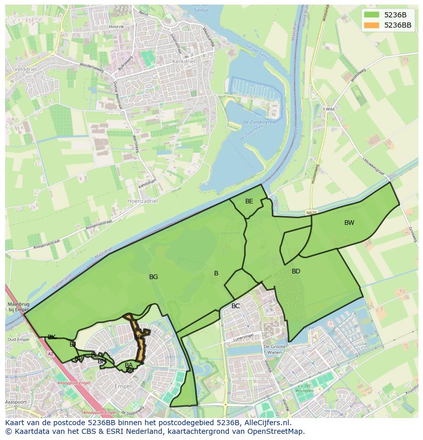 Afbeelding van het postcodegebied 5236 BB op de kaart.