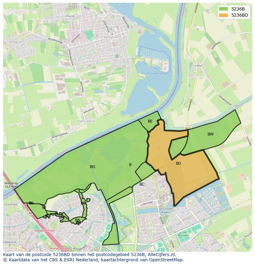 Afbeelding van het postcodegebied 5236 BD op de kaart.