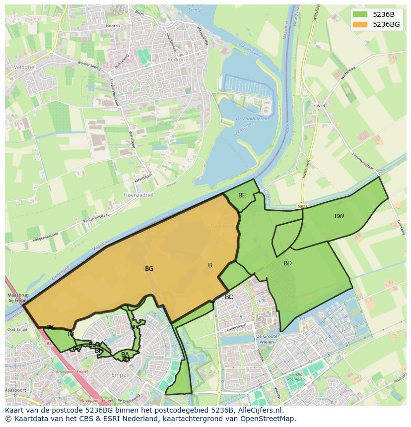 Afbeelding van het postcodegebied 5236 BG op de kaart.
