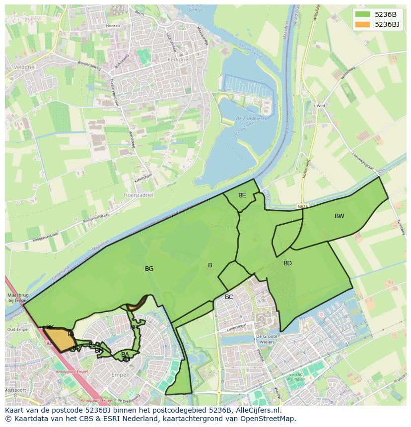 Afbeelding van het postcodegebied 5236 BJ op de kaart.