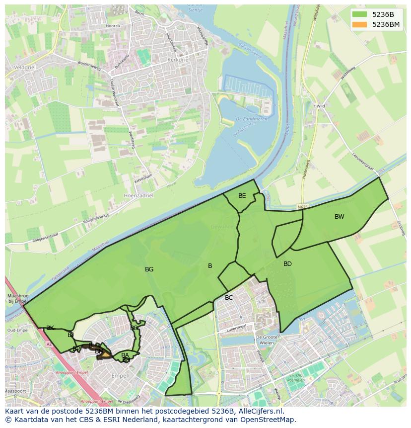 Afbeelding van het postcodegebied 5236 BM op de kaart.