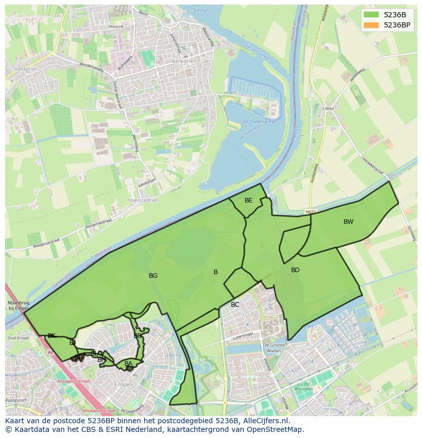 Afbeelding van het postcodegebied 5236 BP op de kaart.