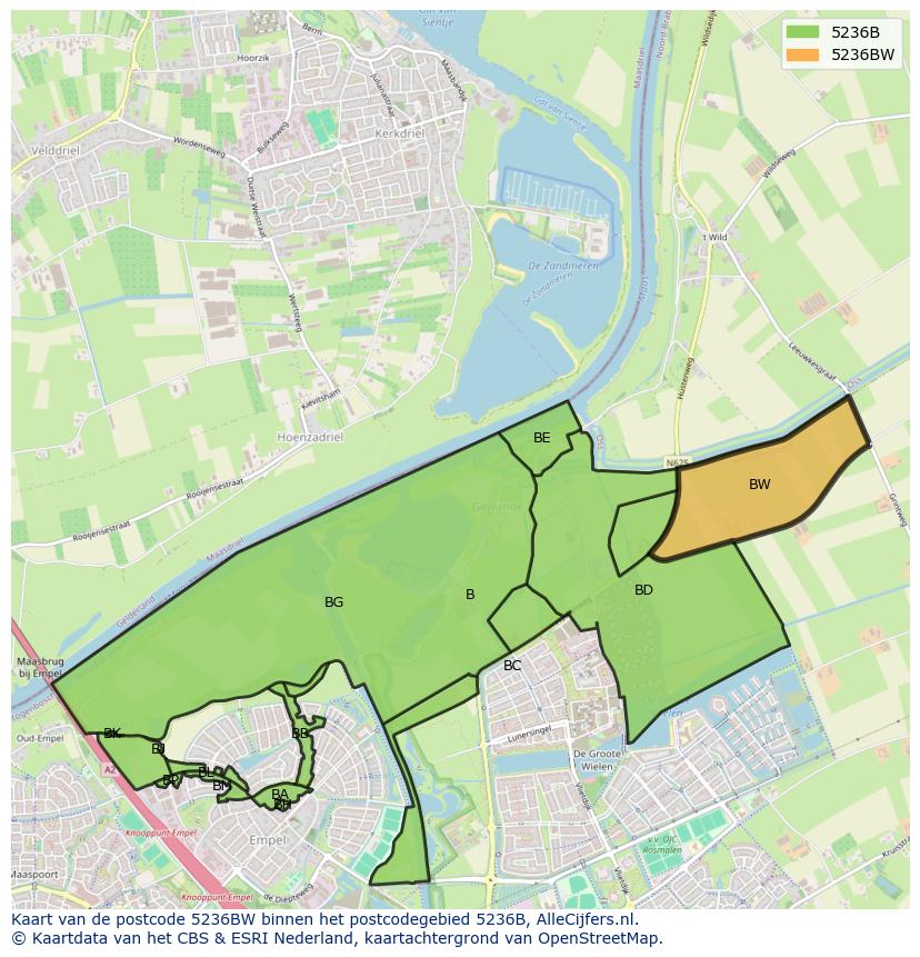 Afbeelding van het postcodegebied 5236 BW op de kaart.