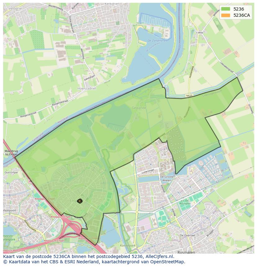Afbeelding van het postcodegebied 5236 CA op de kaart.