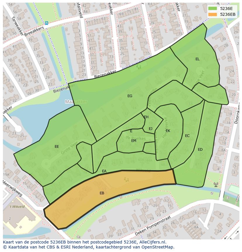 Afbeelding van het postcodegebied 5236 EB op de kaart.