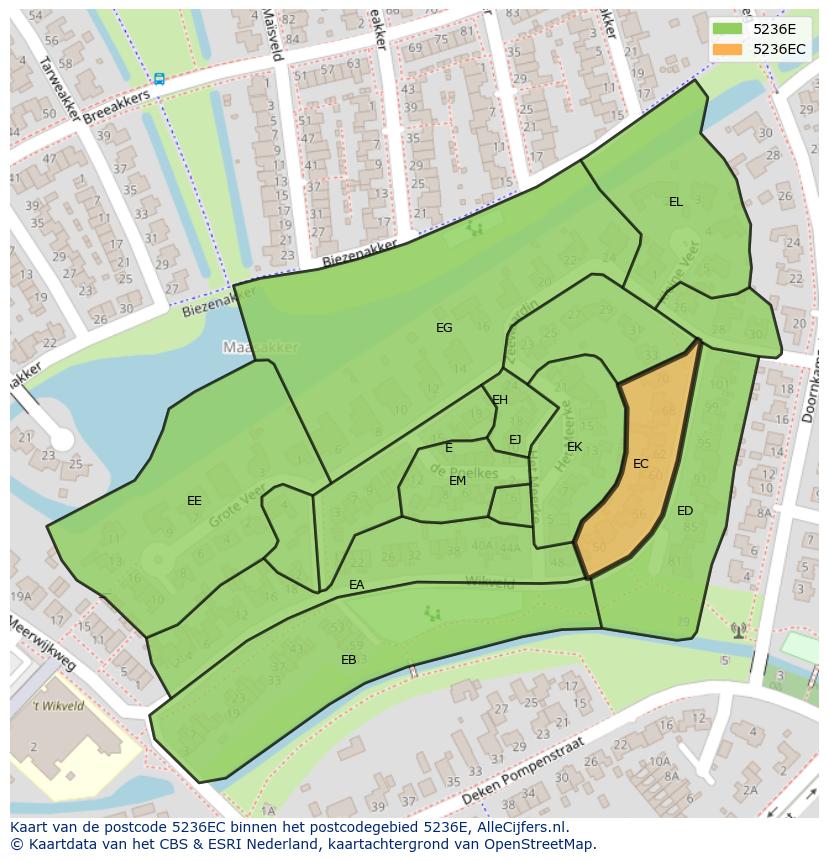 Afbeelding van het postcodegebied 5236 EC op de kaart.
