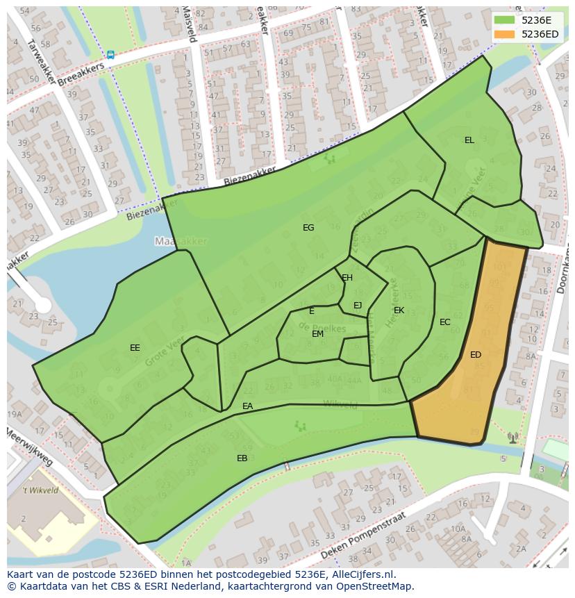 Afbeelding van het postcodegebied 5236 ED op de kaart.