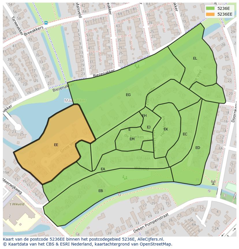 Afbeelding van het postcodegebied 5236 EE op de kaart.