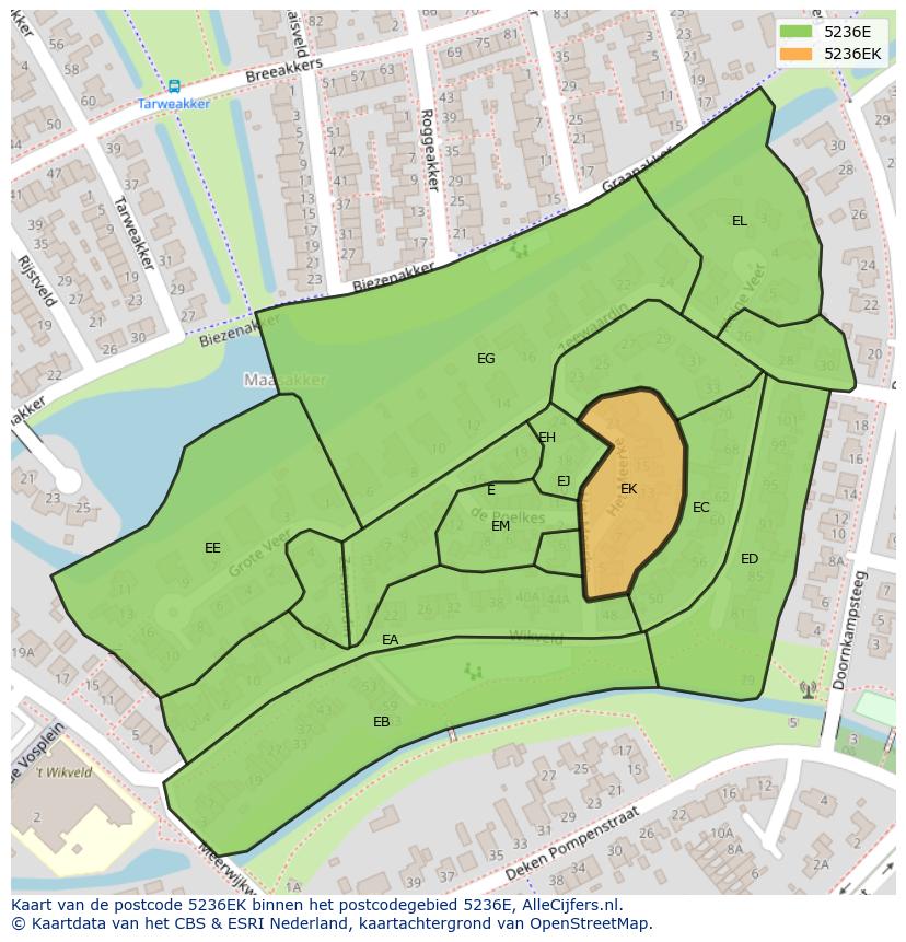 Afbeelding van het postcodegebied 5236 EK op de kaart.