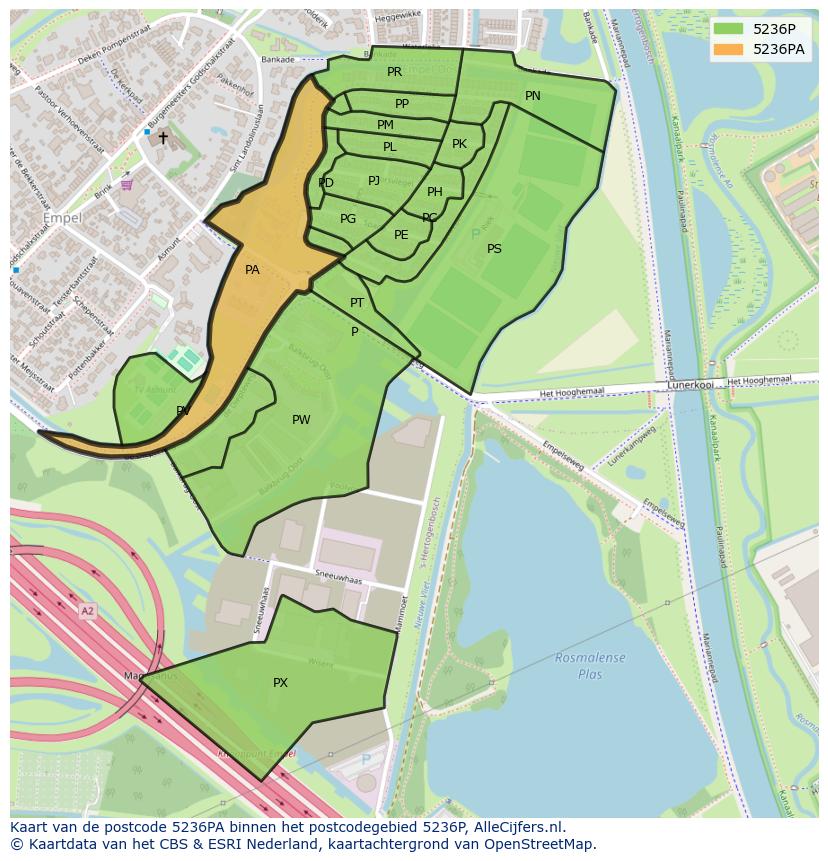 Afbeelding van het postcodegebied 5236 PA op de kaart.