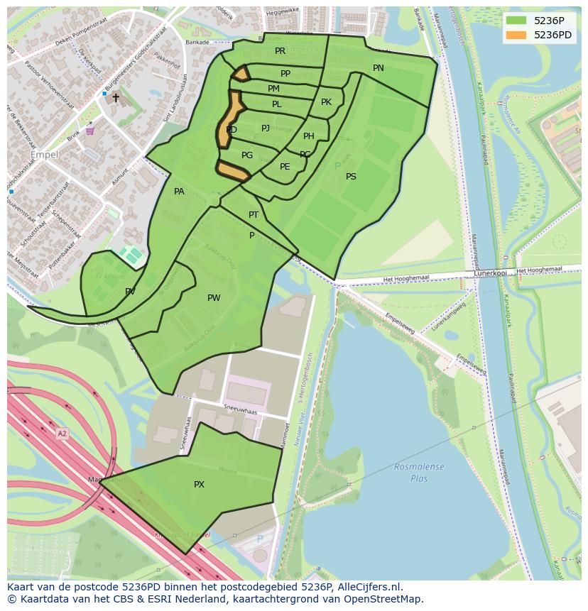 Afbeelding van het postcodegebied 5236 PD op de kaart.
