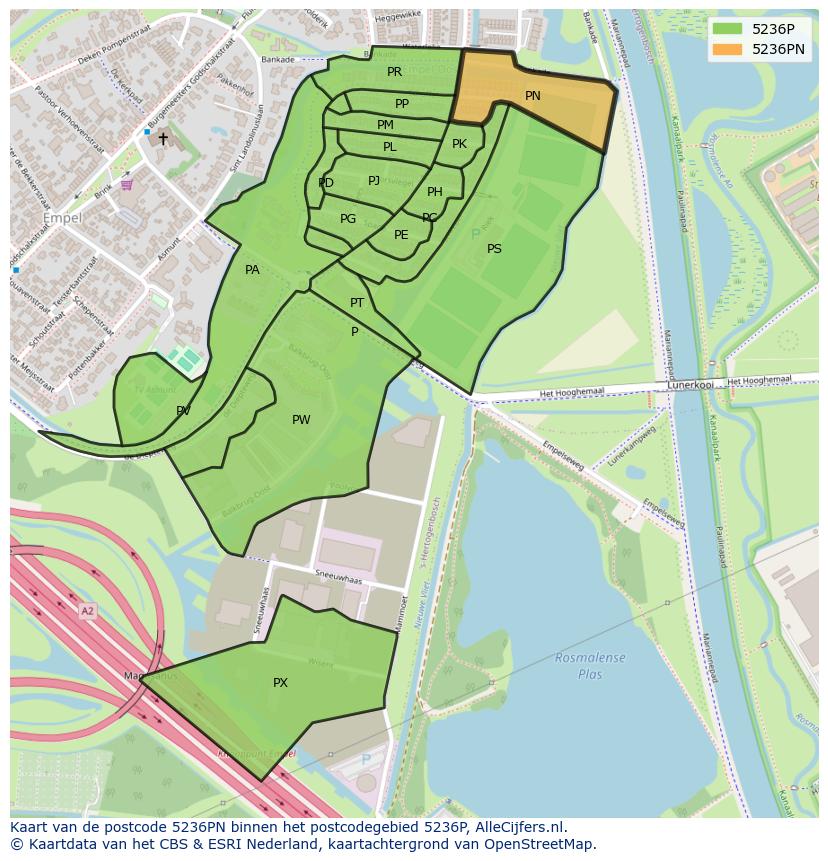 Afbeelding van het postcodegebied 5236 PN op de kaart.
