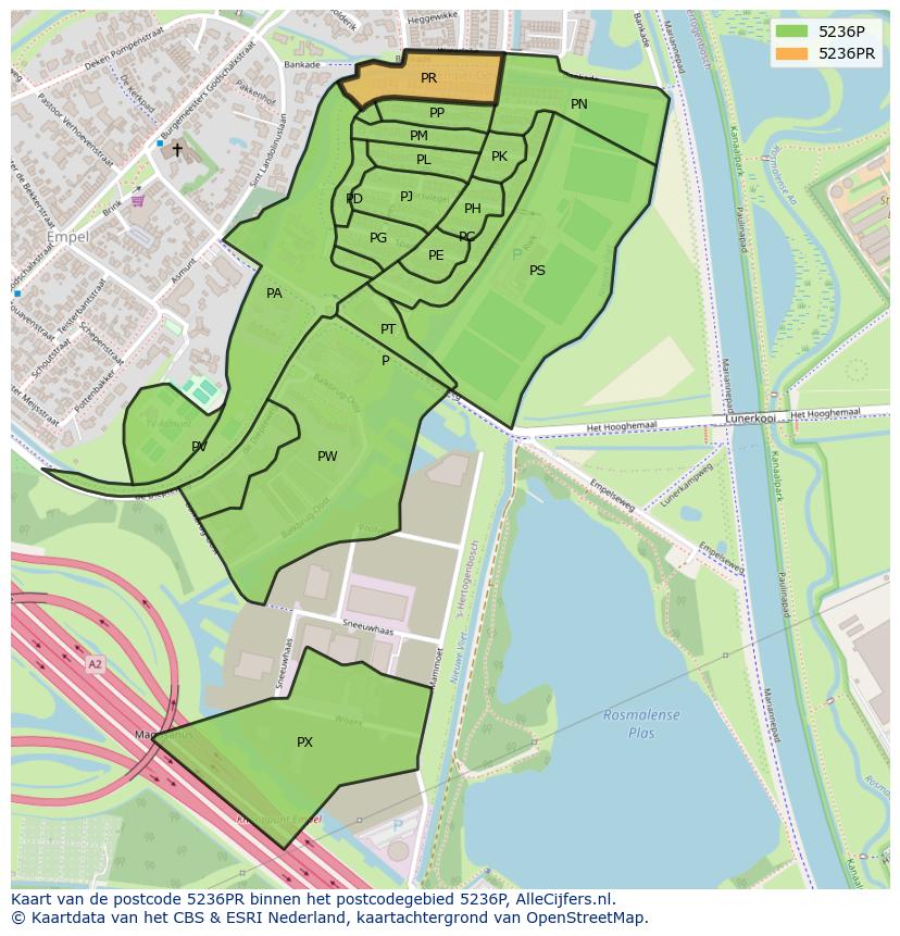 Afbeelding van het postcodegebied 5236 PR op de kaart.